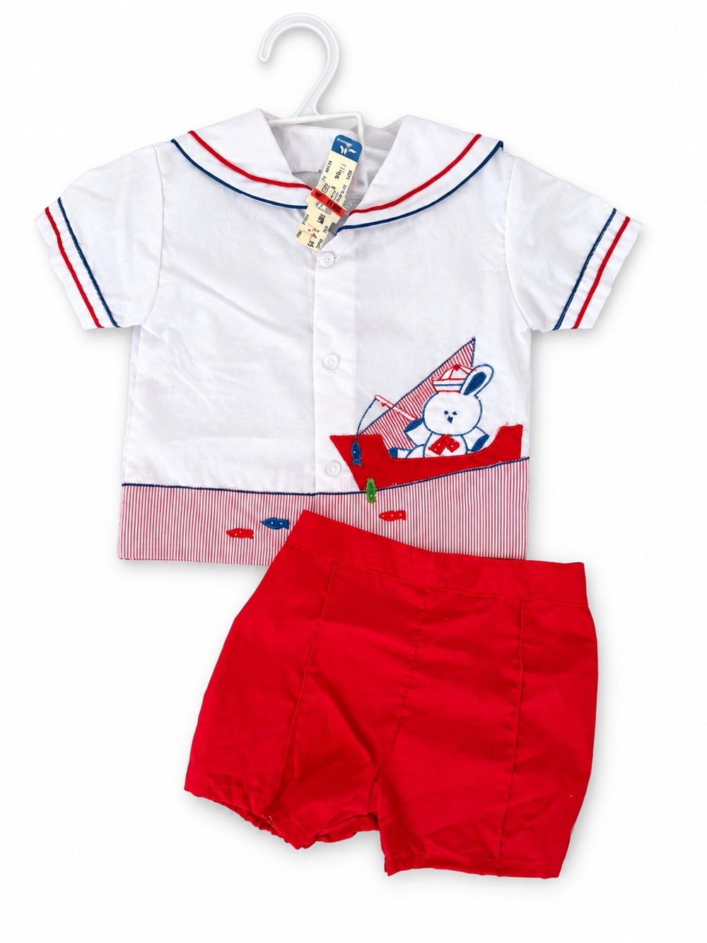 Vintage NOS Baby Sailor Outfit Shirt Shorts Set 18M Original Tags Attached